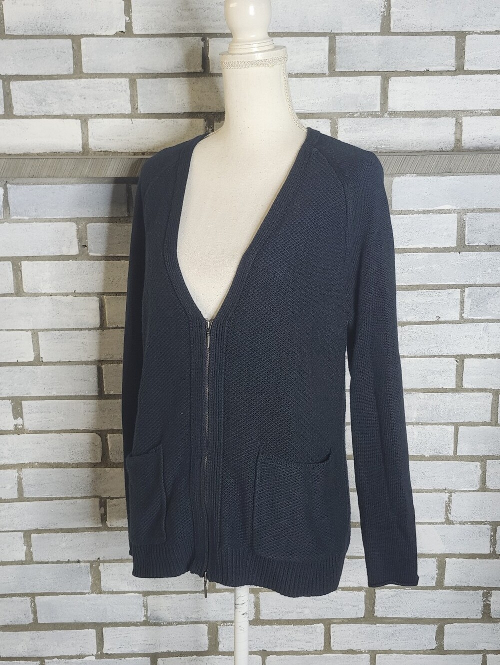 • J Jill Women’s Long Sleeve Full Zip Up Sweater Cardigan Small Blue Pockets
